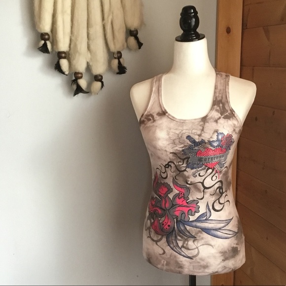 Vocal Tops - 90’s Y2K rhinestone tattoo graphic muscle tank